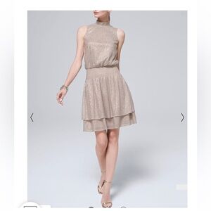 Whitehouse black market high collar silver metallic tiered dress S